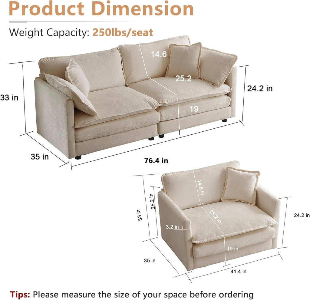 Light Coffee Chenille Loveseat and Armchair Set