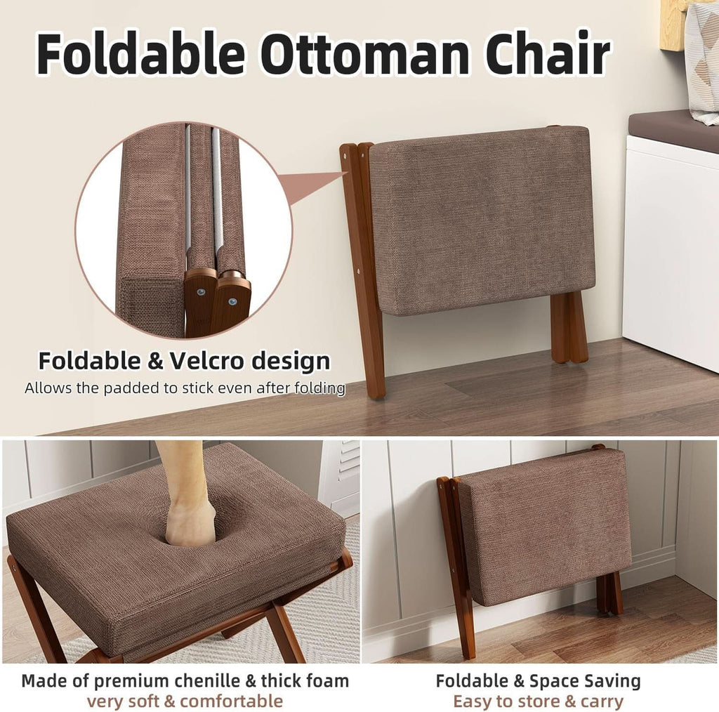 Espresso Brown Foldable Bamboo Footstool Dense Foam