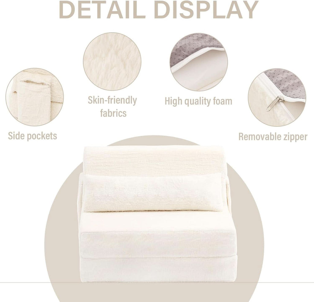 Multifunctional Sleeper Sofa Bed Single Size Beige
