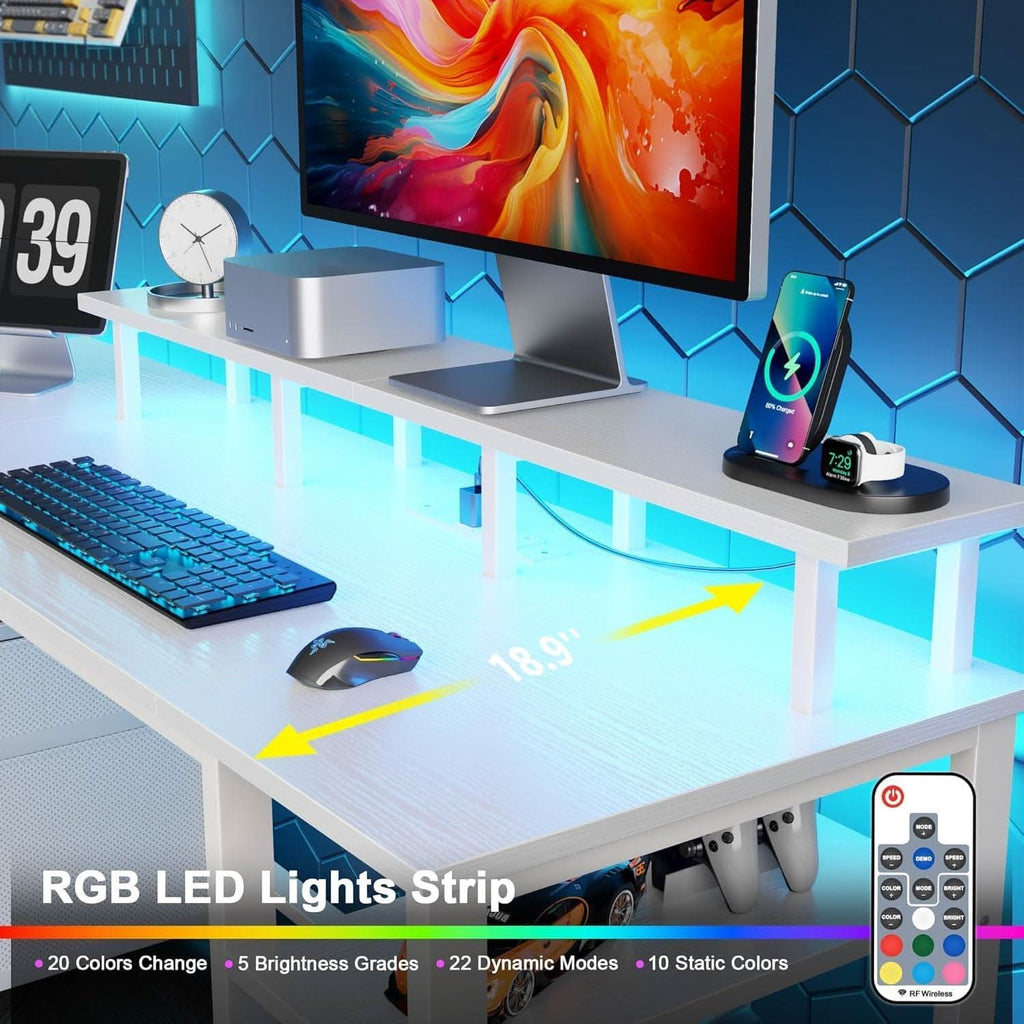 Sixty One Inch Computer Desk LED Illumination White Finish
