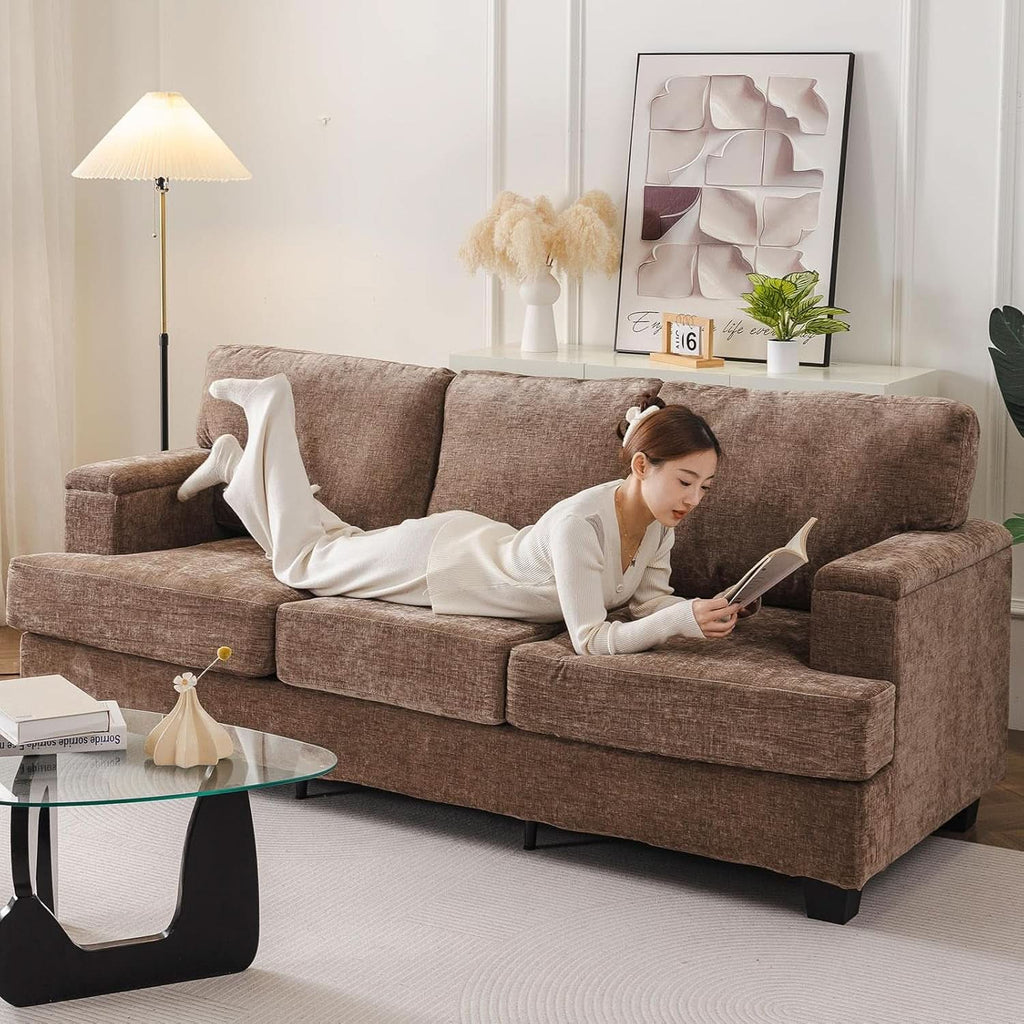 85-Inch L-Shaped Sofa with Ottoman