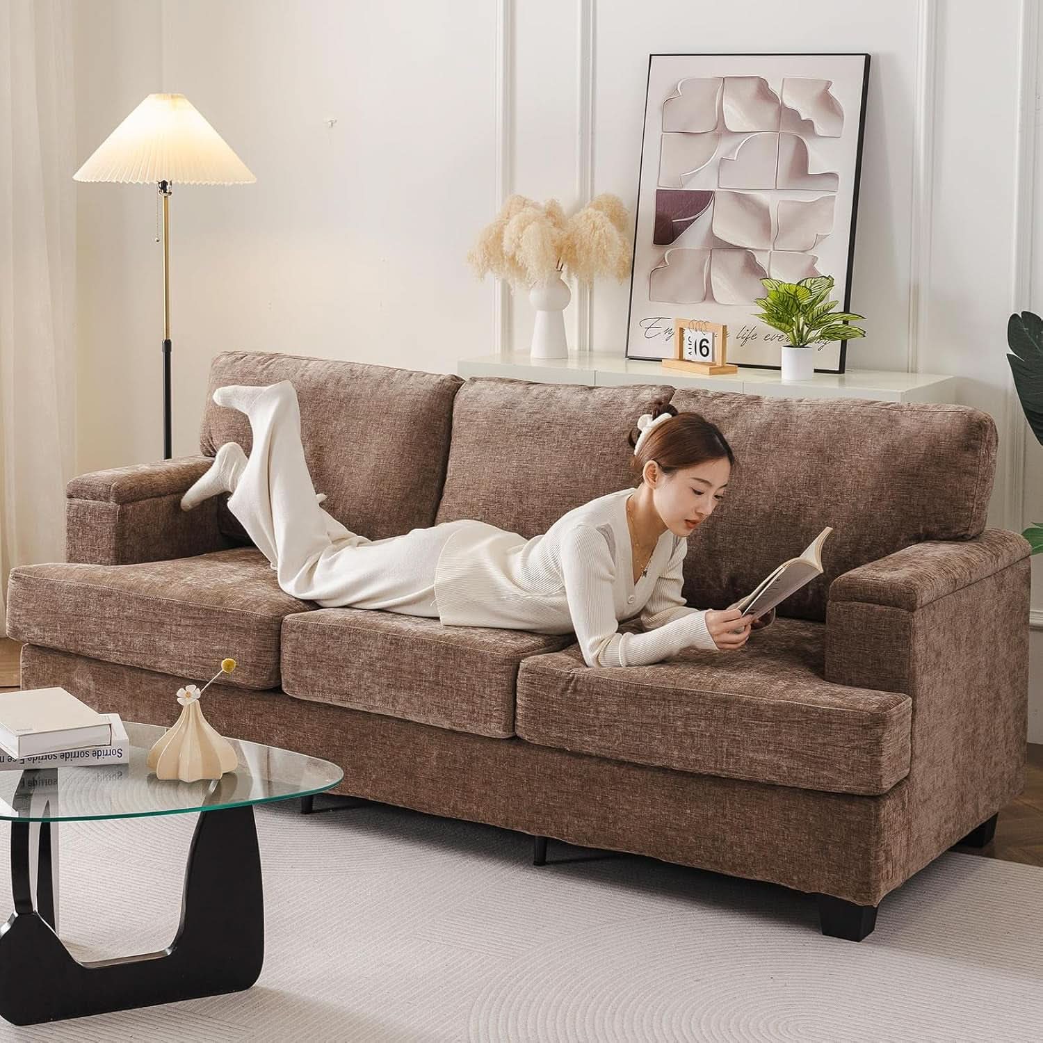 85-Inch L-Shaped Sofa with Ottoman