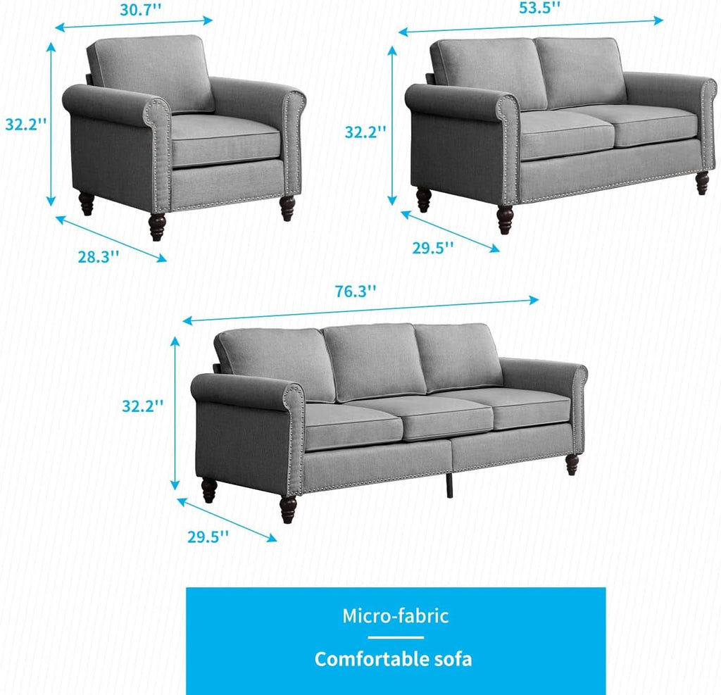 Light Grey Sofa, Loveseat, and Chair Set