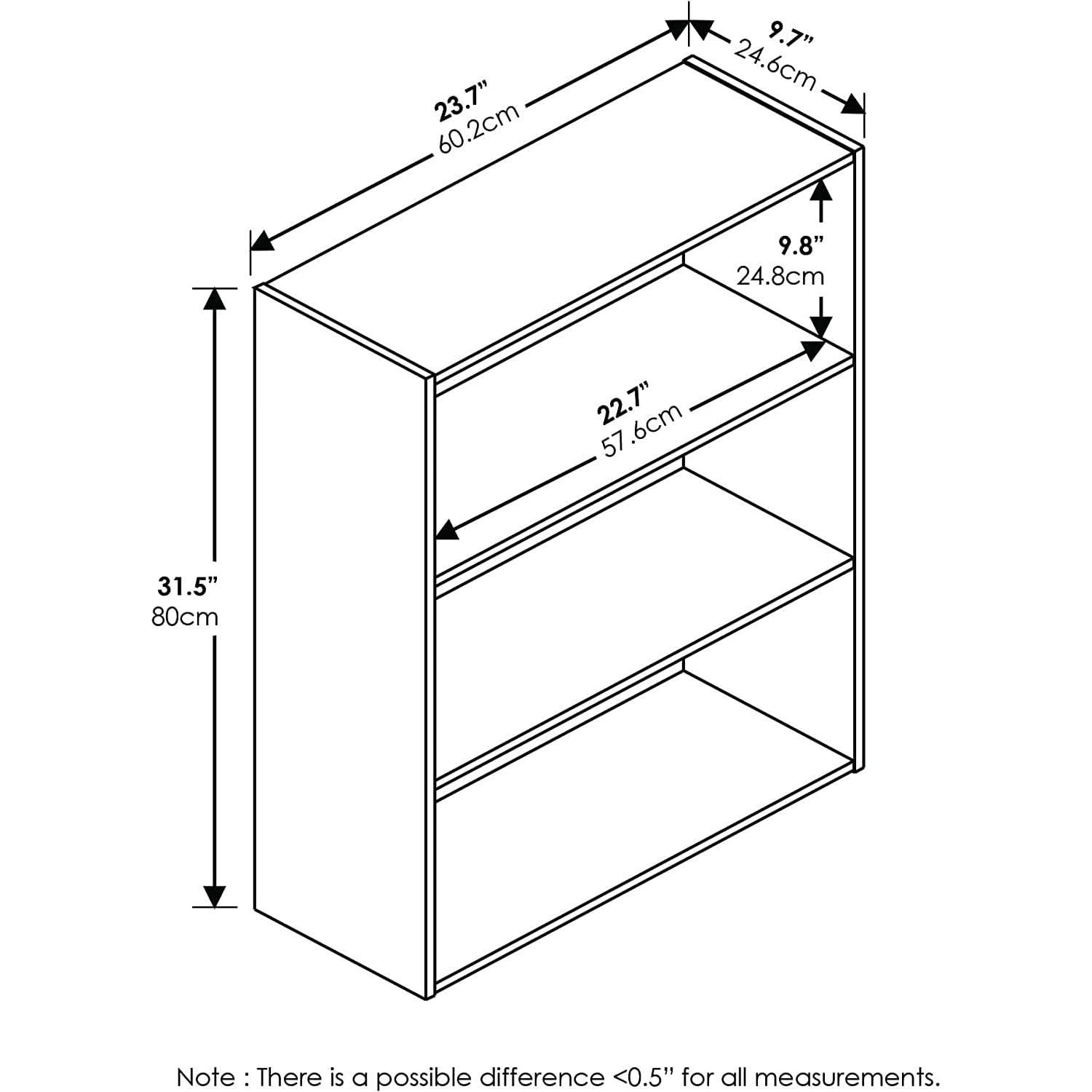 Pasir 3-Tier Open Shelf Bookcase White 31.5 Inch High