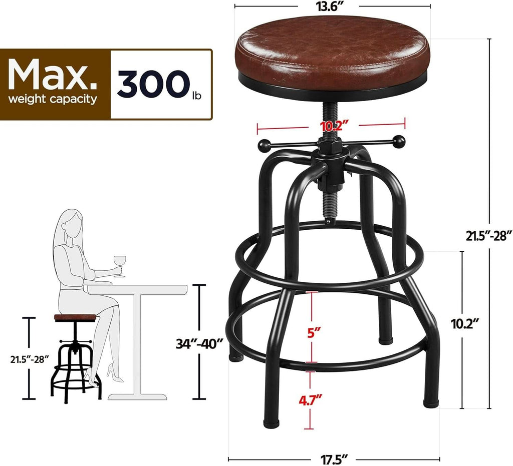 Industrial Bar Stool Adjustable Brown Counter Height