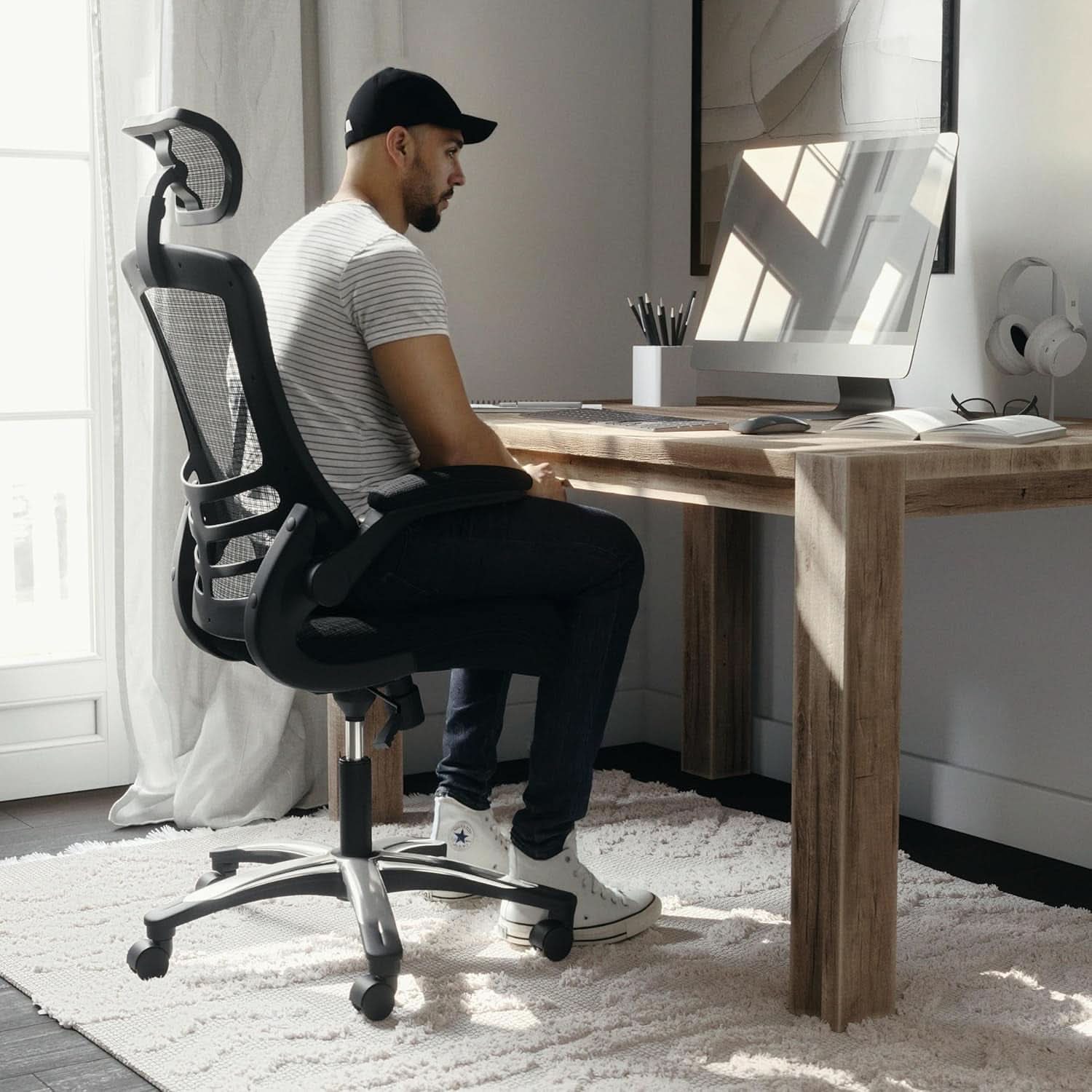 High Back Swivel Office Chair With Lumbar Support Black