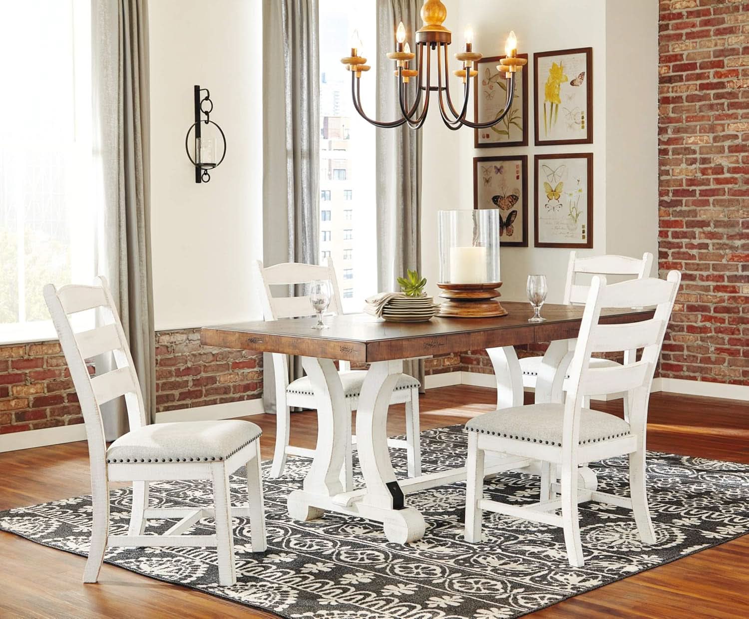 Vintage Farmhouse Cushioned Dining Chairs Whitewash 2 Pack