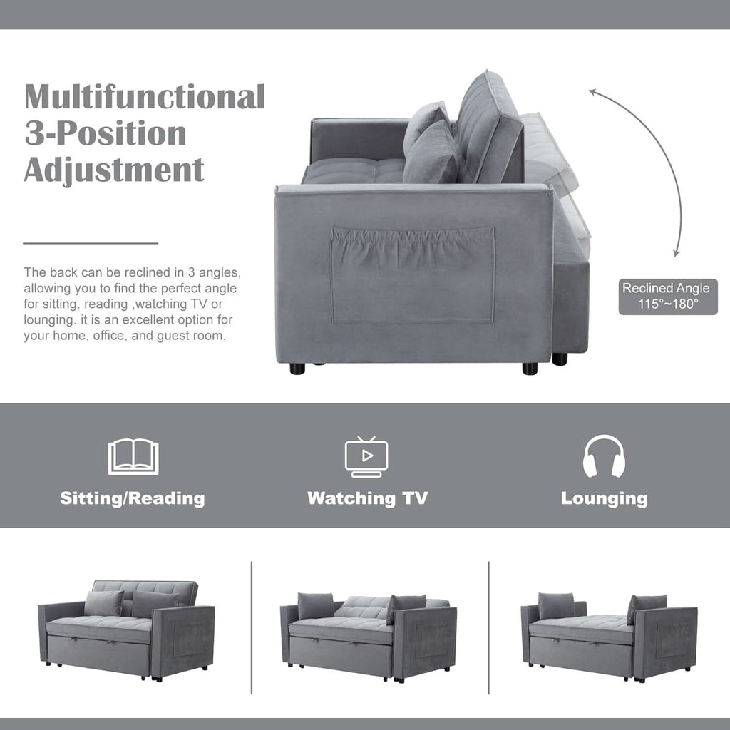 54 Inches Convertible Sofa Bed With Adjustable Backrest