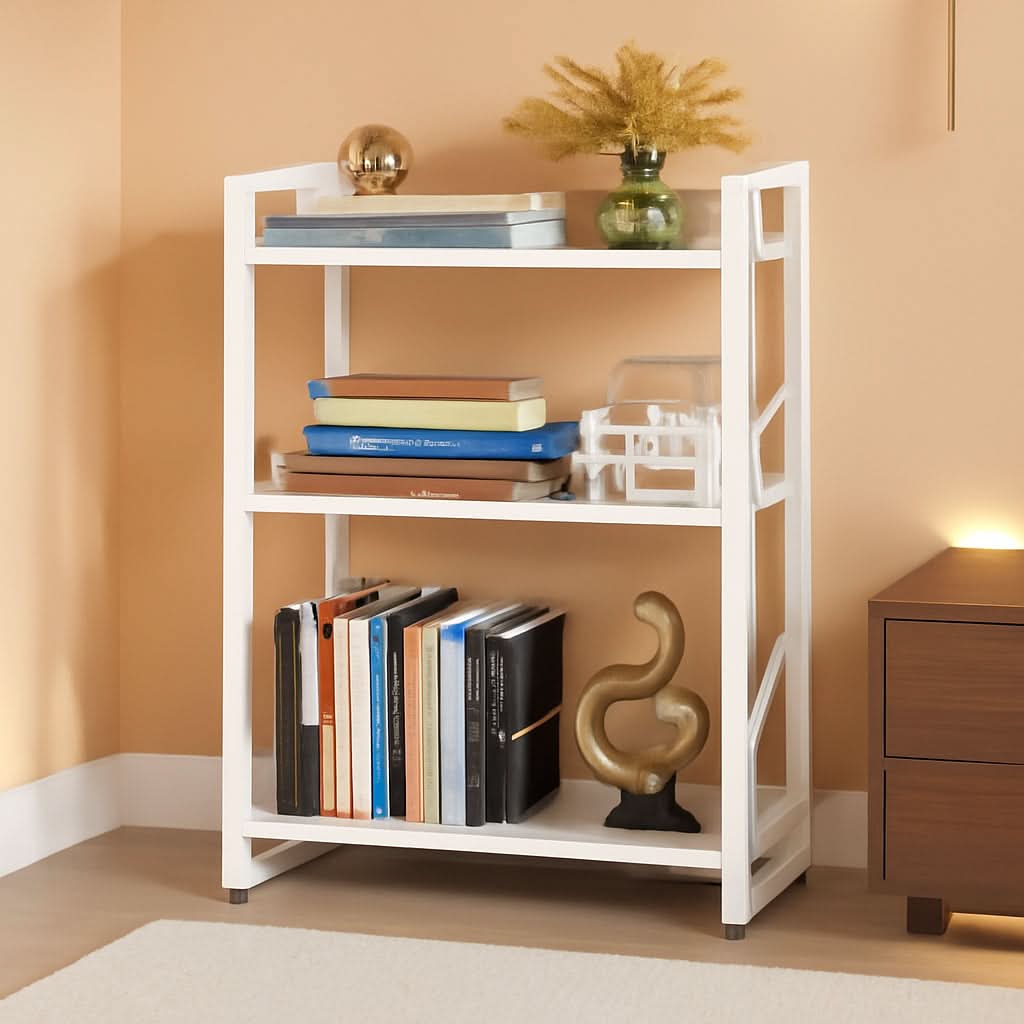 White 3 Tier Bookshelf for Small Space Living Room