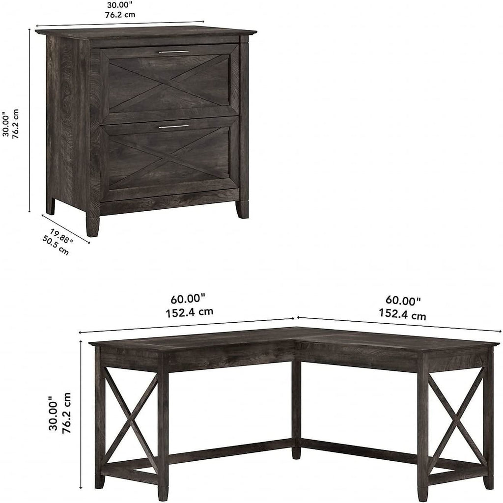 Key West 60W L Shaped Desk With Mobile File Cabinet Bundle