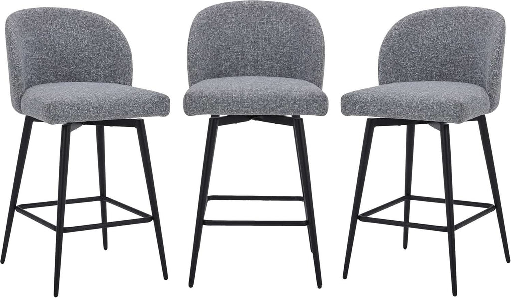 Set Of 3 Counter Height Bar Stools 360 Degree Swivel Grey