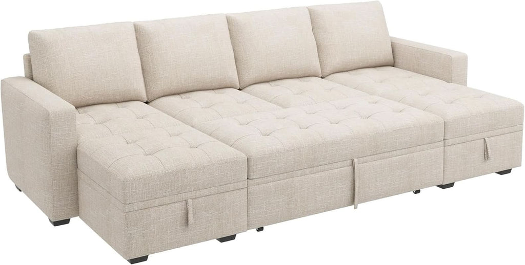 Beige Modular Sleeper Sectional Sofa with Storage