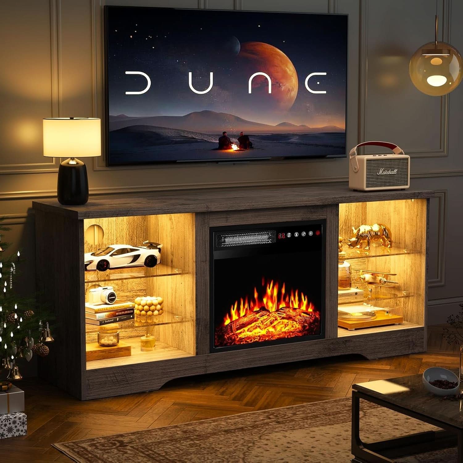 Fireplace TV Stand 18 Inch Electric Fireplace Gray