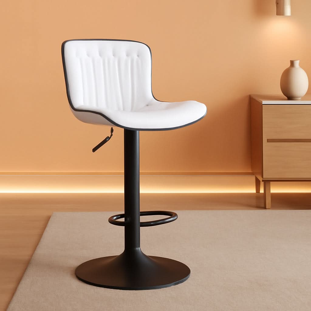 White Bar Stool Set Of 2 Counter Height Swivel With Back Faux Leather
