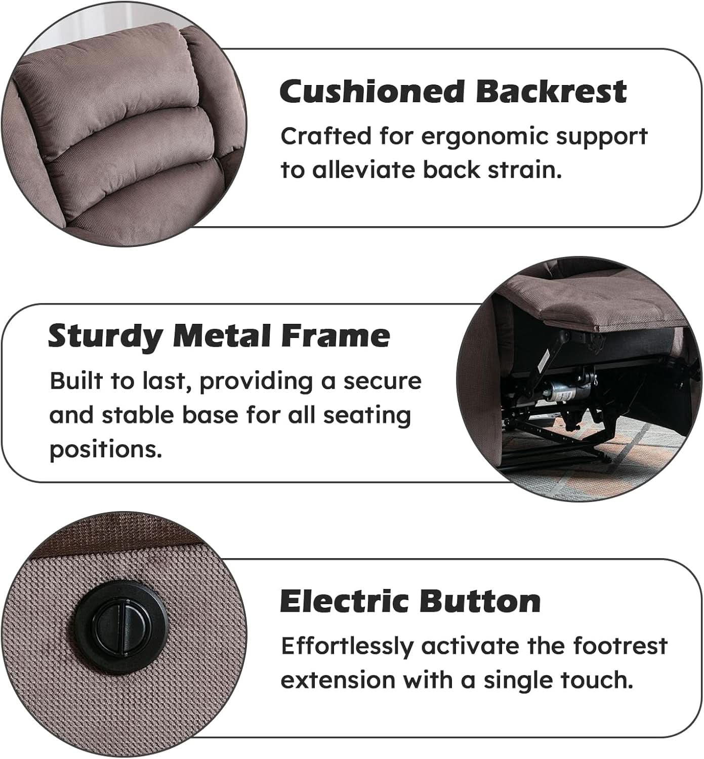 Brown Oversized Electric Recliner Chair With Plush Cushions