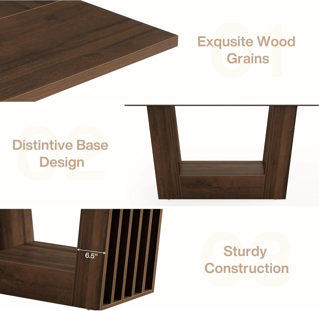 63 Inch Brown Farmhouse Wood Dining Table Heavy Duty Base