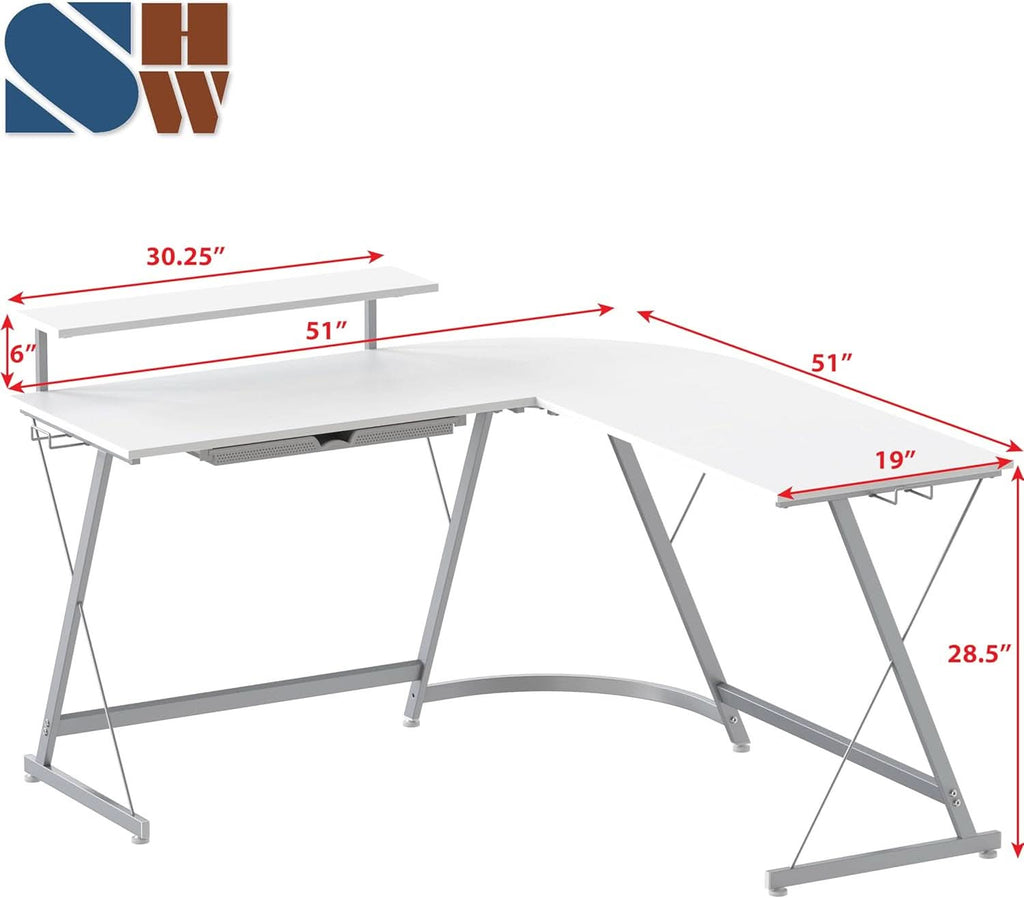 Vista L Shape Desk With Removable Monitor Stand White