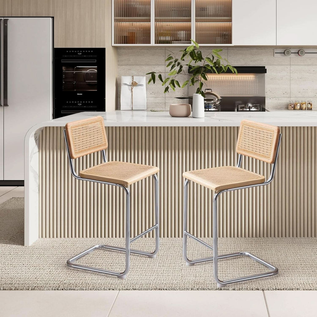 Rattan Bar Stools Set Of 4 24 Inch Yellow For Home