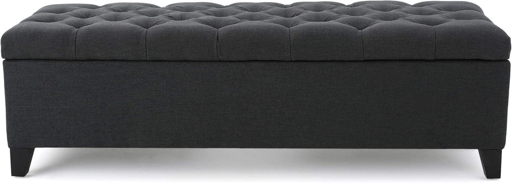 Dark Grey Tufted Fabric Storage Ottoman 17.5 In Depth