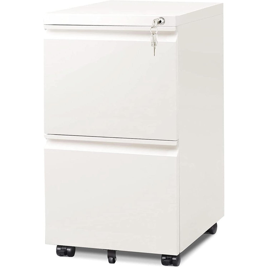 White Metal Mobile Filing Cabinet With Lock And Drawers