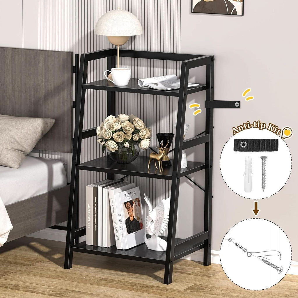 3 Tier Bookshelf Black Steel Frame For Living Room