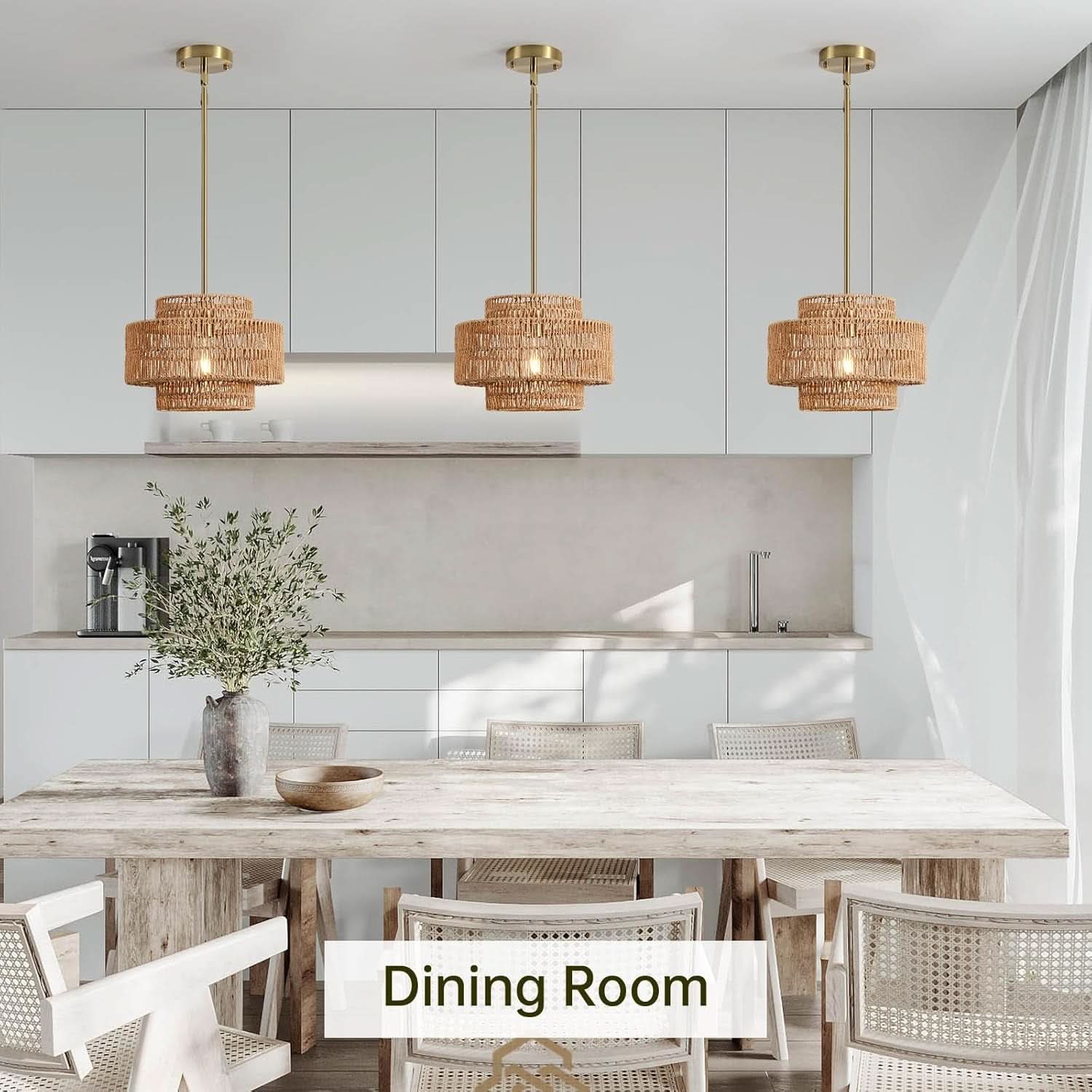 Boho Rattan Chandelier Handwoven Pendant Light Natural