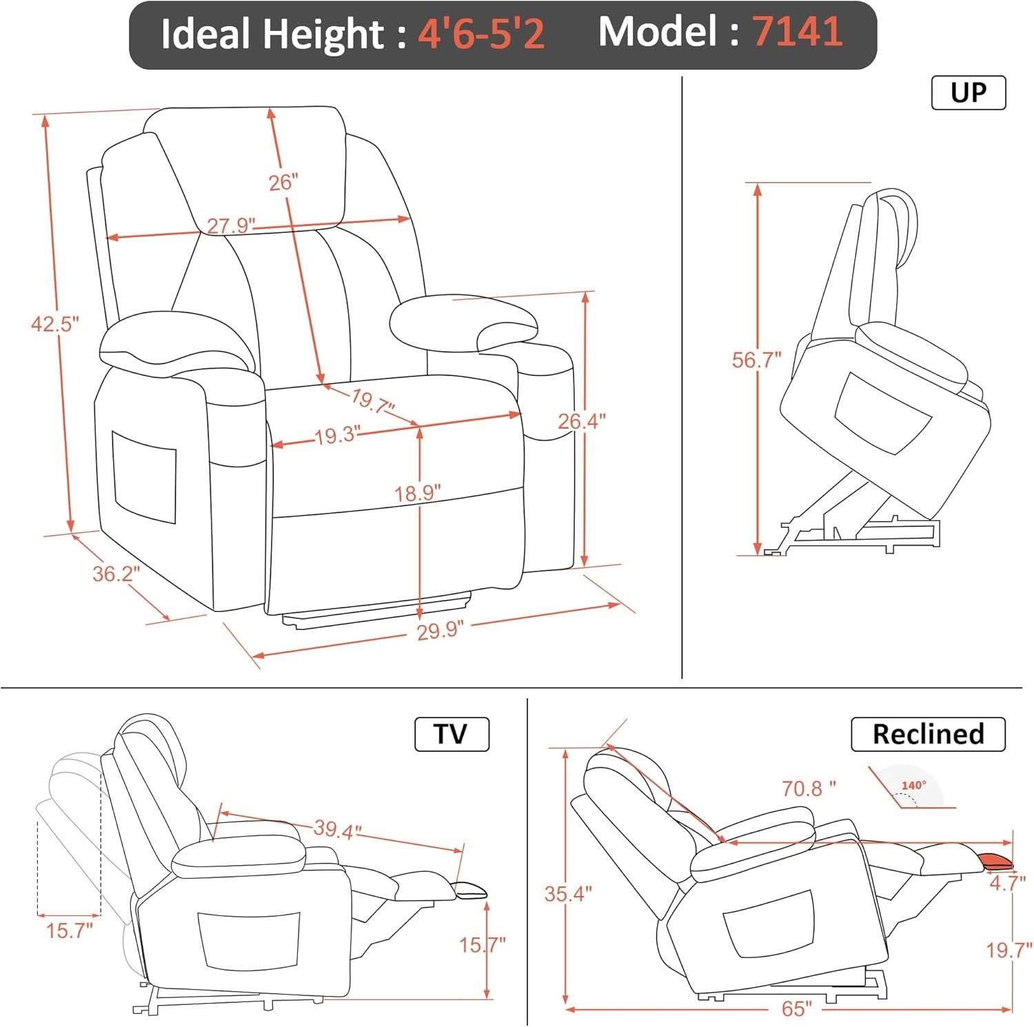 Petite Power Lift Recliner With Massage And Heat USB Ports