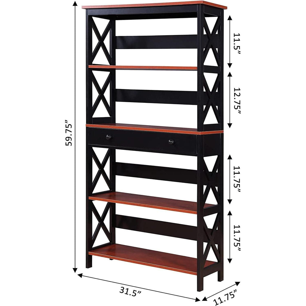 Cherry Black Oxford 5 Tier Bookcase With Drawer Home Office