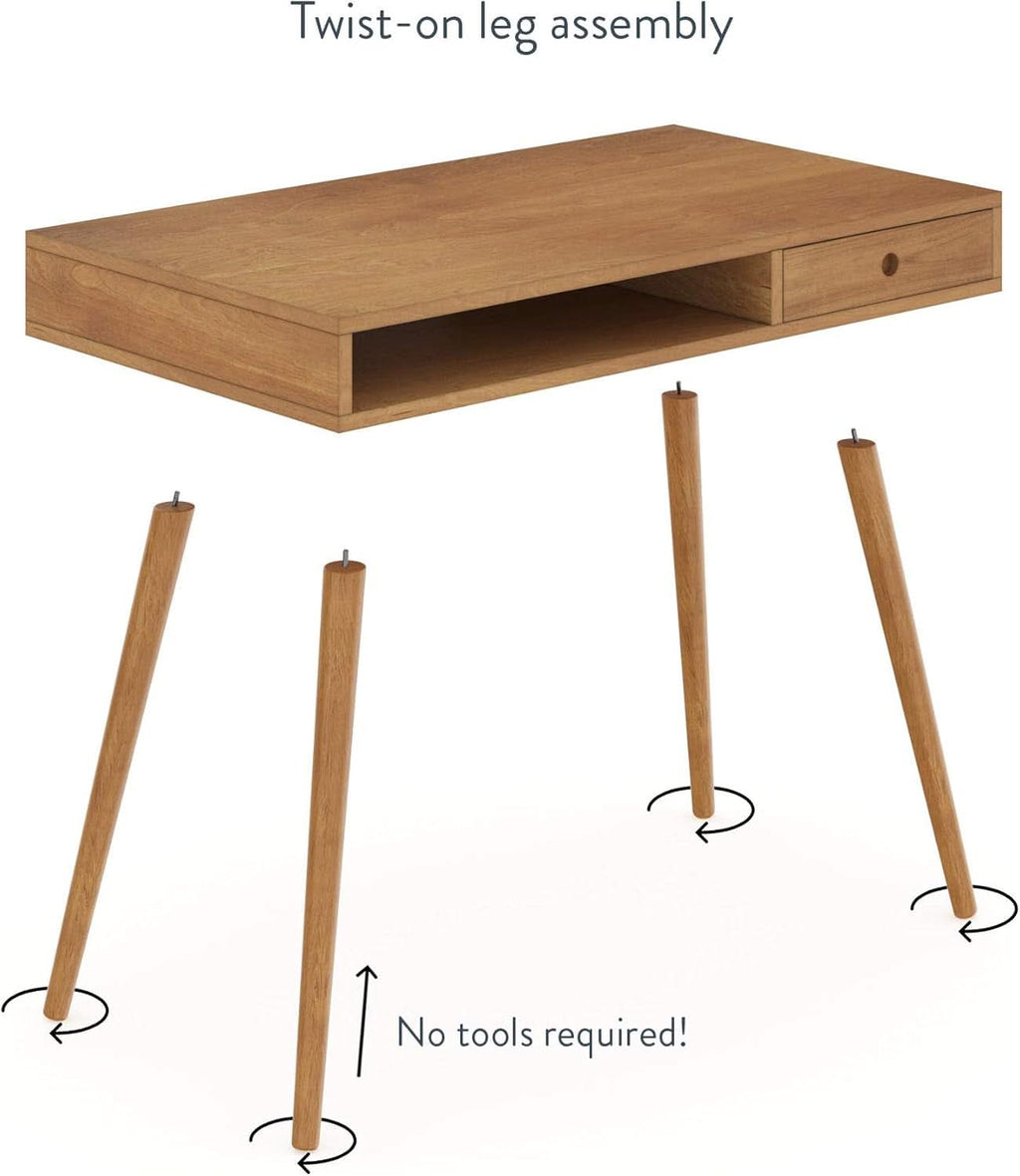 Parker Walnut Home Office Desk With Storage Cubby And Drawer