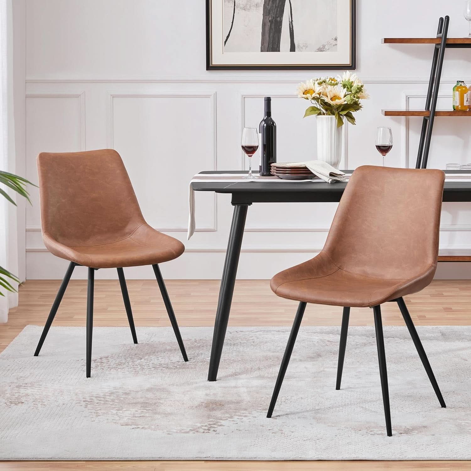 Dining Chairs Set Of 2 Brown Upholstered Faux Leather