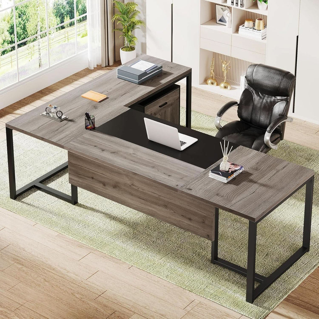 Extra-Large L-Shaped Executive Desk in Retro Gray