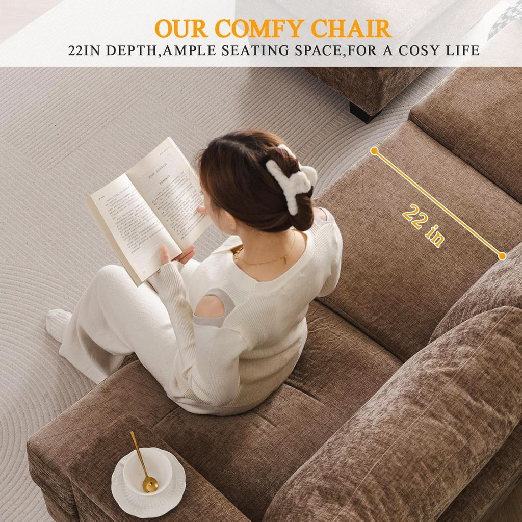 85-Inch L-Shaped Sofa with Ottoman