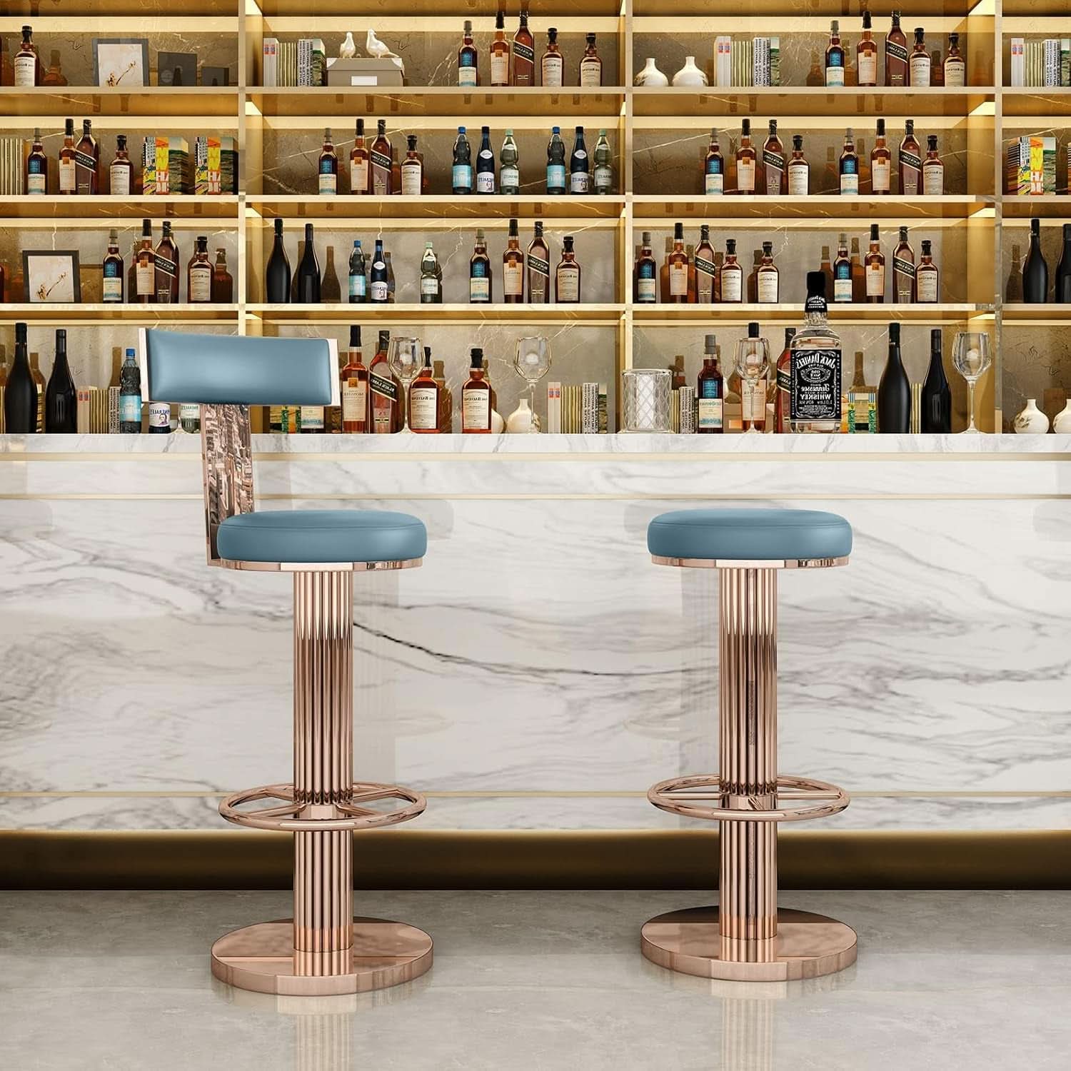 Blue Adjustable Height Counter Height Bar Stool With Backrest