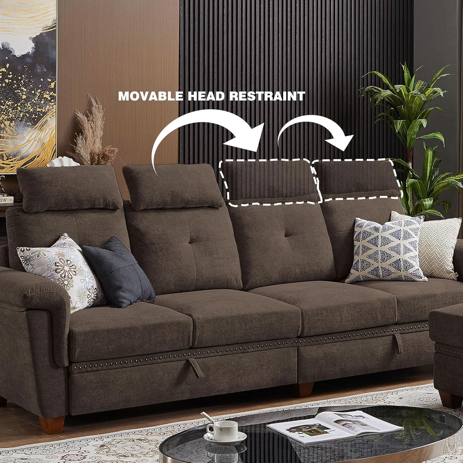110-Inch Convertible Sectional Sofa with Storage