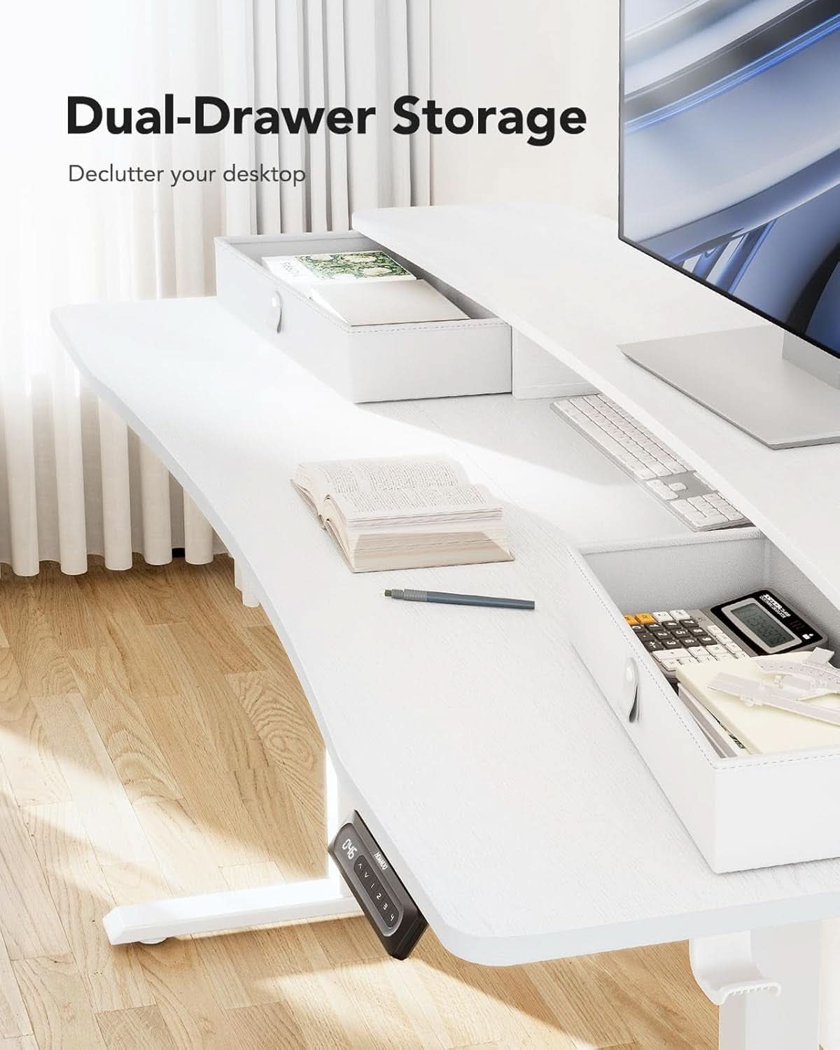 48 By 24 Electric Standing Desk With 2 Drawers White Finish