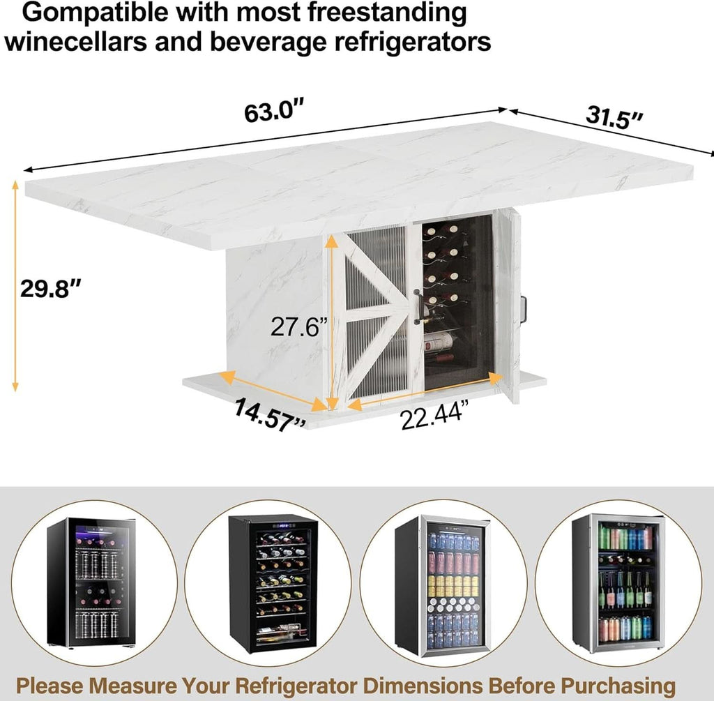 63 Inch White Rectangular Dining Table With Storage