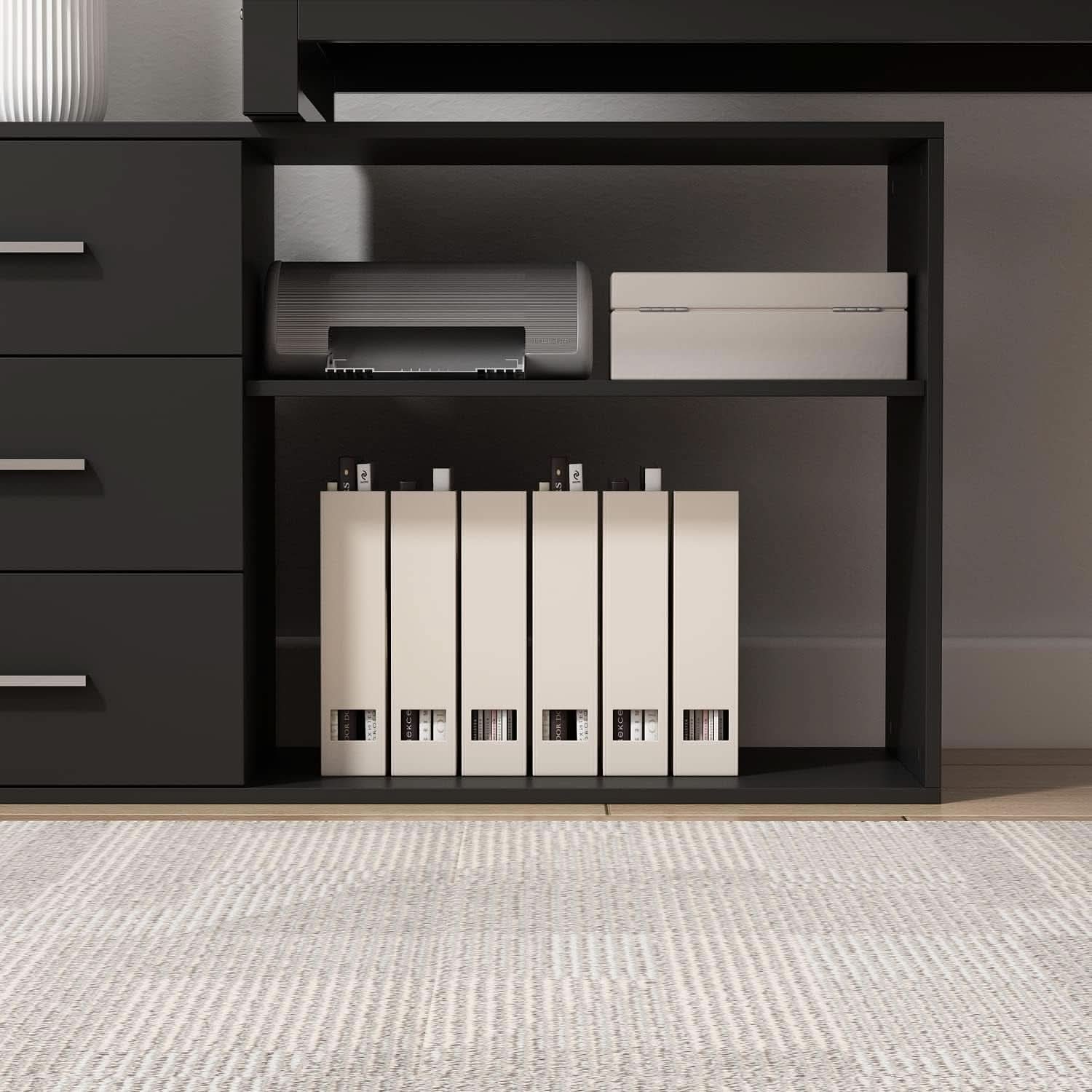 55-Inch L-Shaped Computer Desk with Storage Cabinet