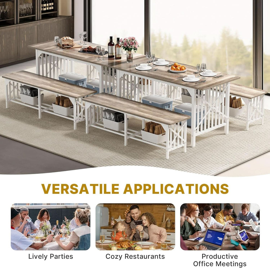 Sixty Three Inch Washed Grey Industrial Style Storage Dining Table