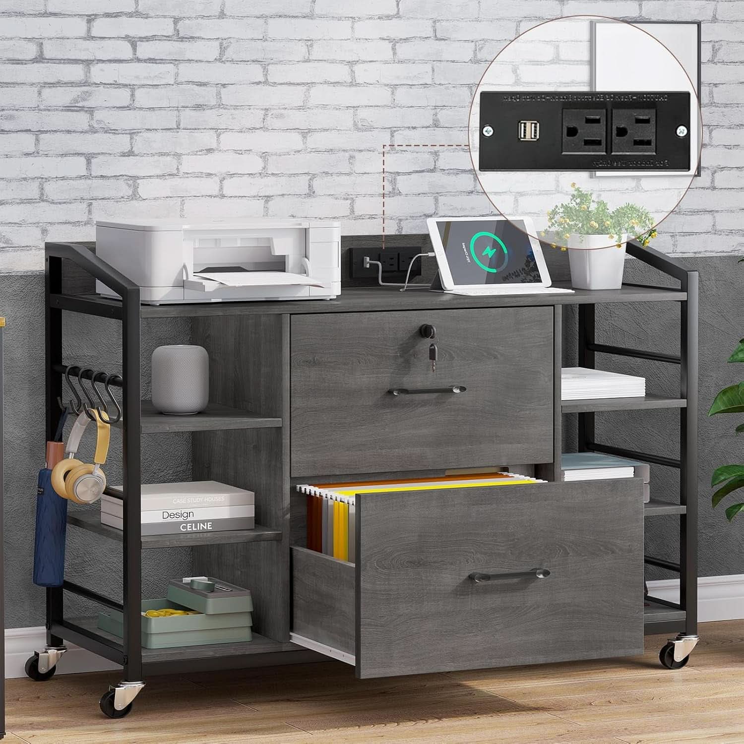 44 Inch 2 Drawer File Cabinet Grey With Lock For Office