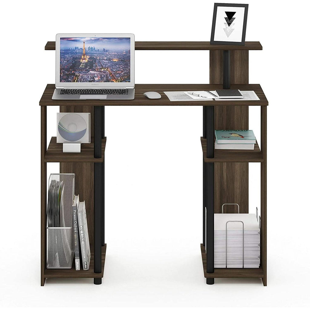 Walnut Black Writing Desk With Shelves And Printer