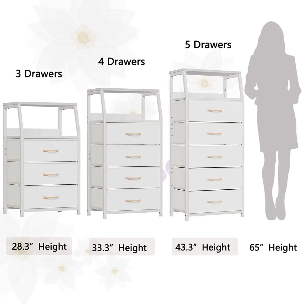 White Dresser With 5 Drawers And Wood Top Bedroom Storage