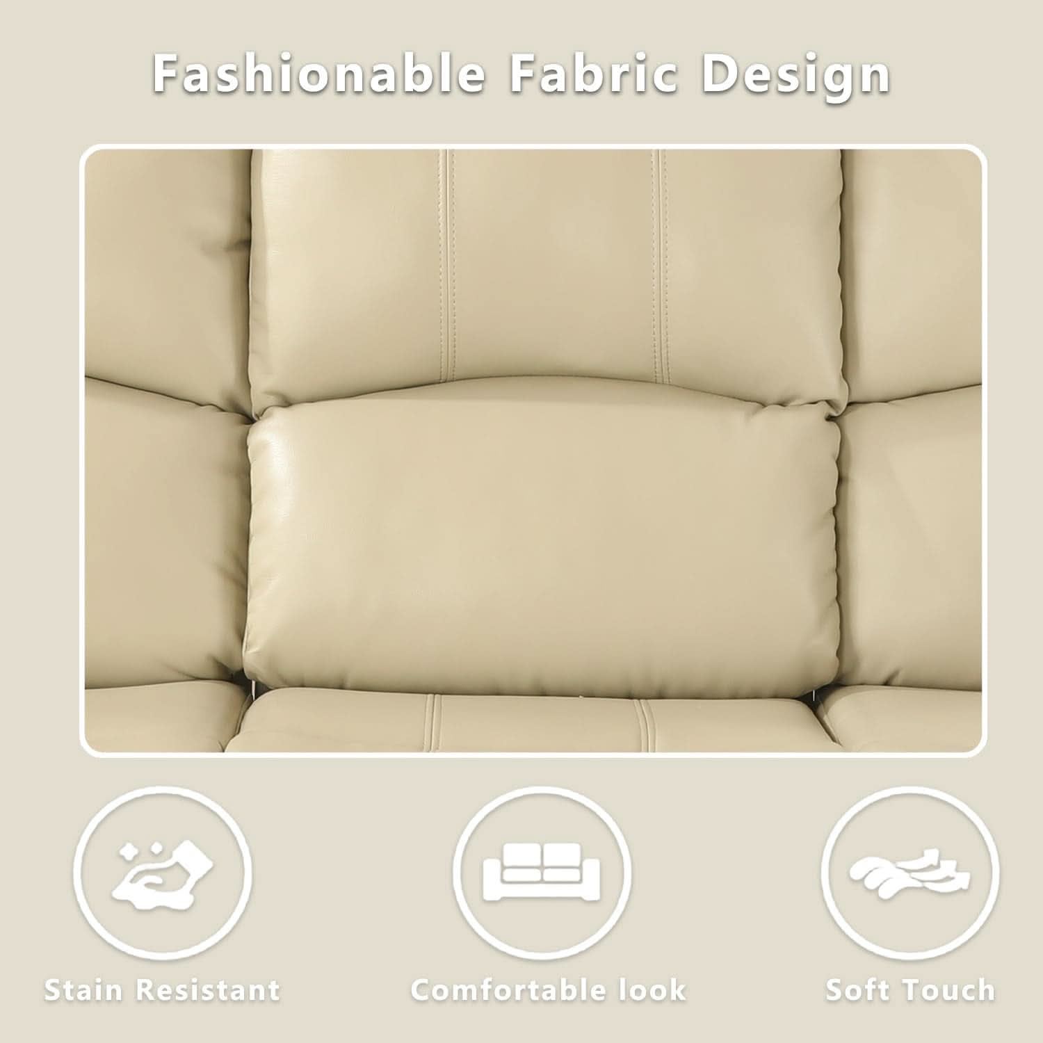 Beige Leather Recliner Sofa Set With Storage And Cup Holder