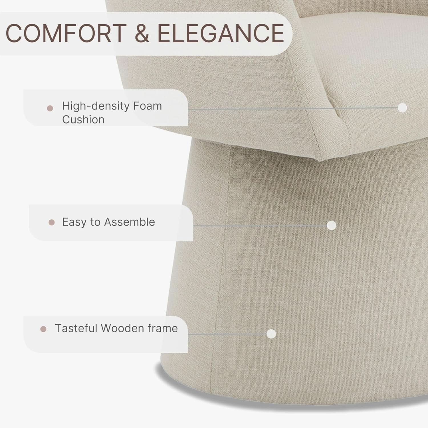 360 Degree Modern Swivel Linen Dining Chairs Set Of 4