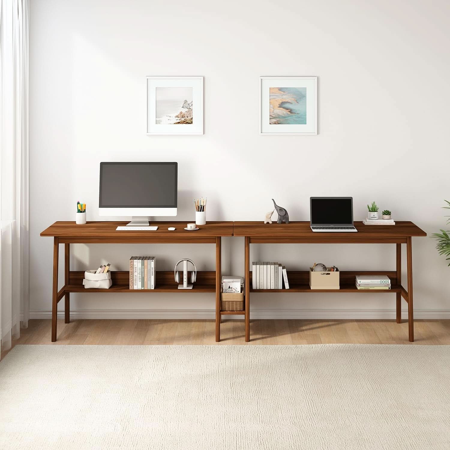 110-Inch Walnut Two-Person Computer Workstation