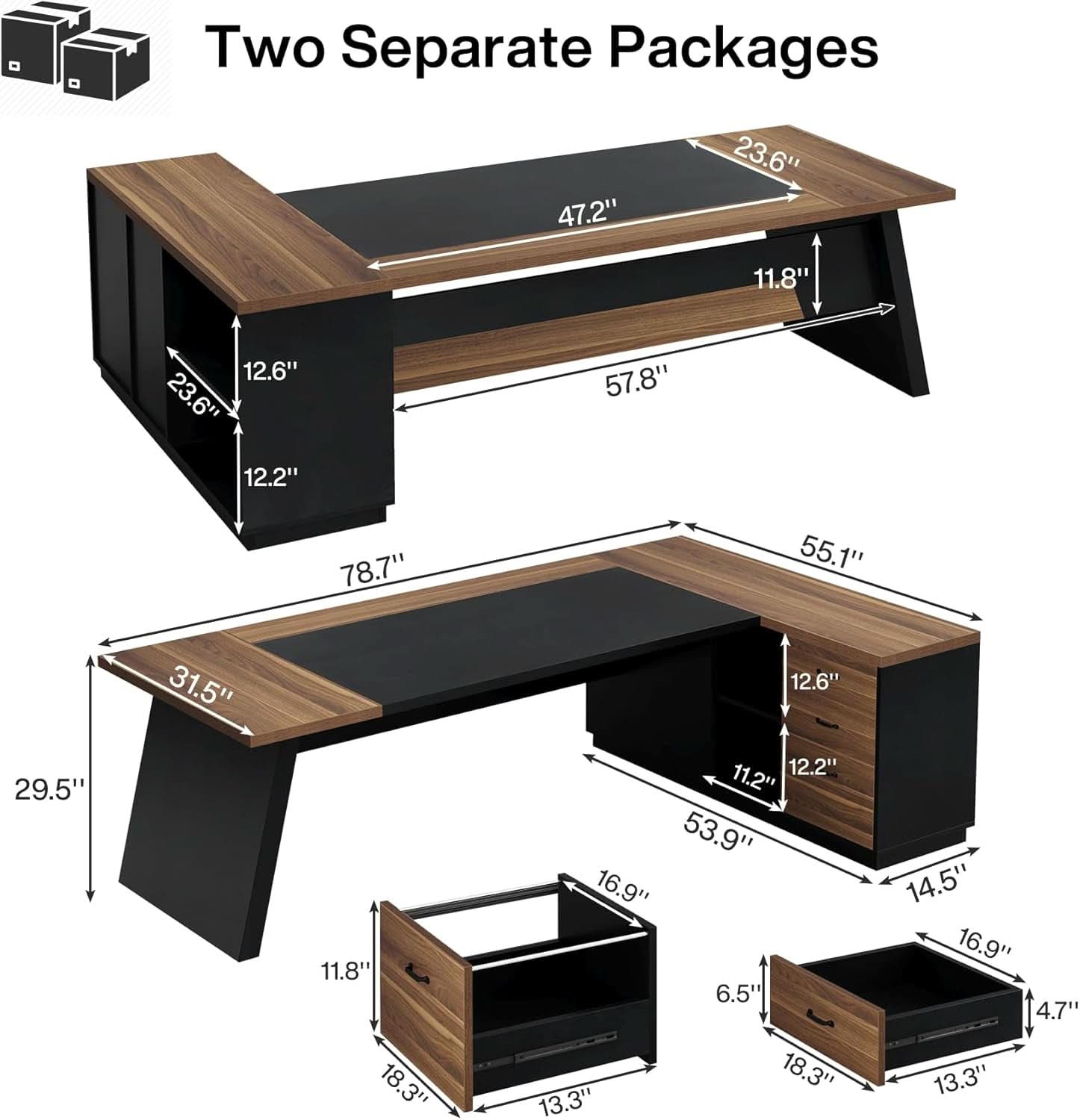 78-Inch Executive Desk with Storage Cabinets