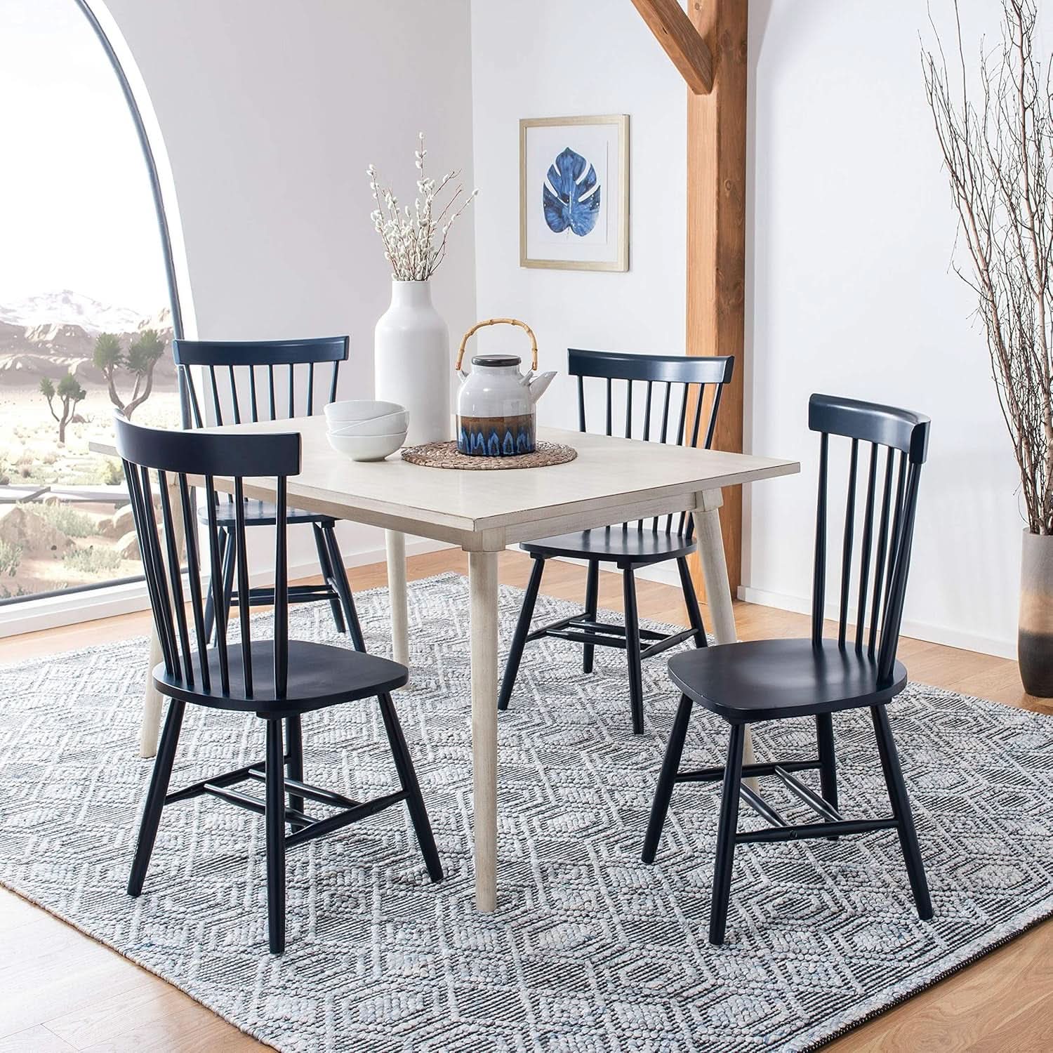 Navy Blue Windsor Spindle Solid Wood Dining Chair Set Of 2