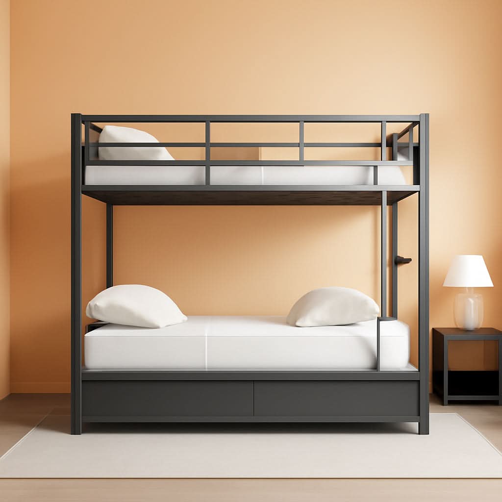 Grey Metal Twin Bunk Bed With USB Charging And Drawers