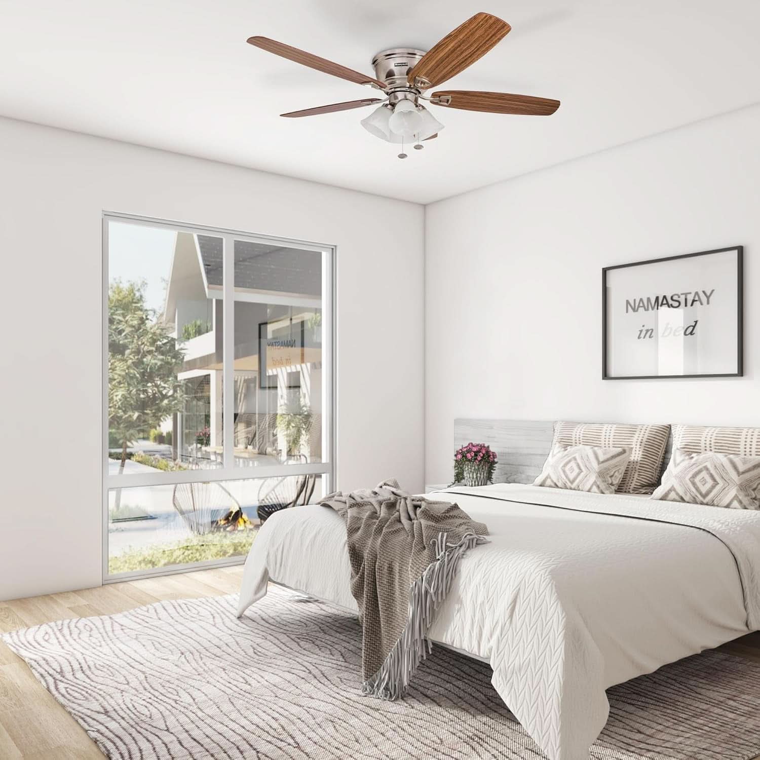 52 Inch Brushed Nickel LED Five Blade Ceiling Fan Light