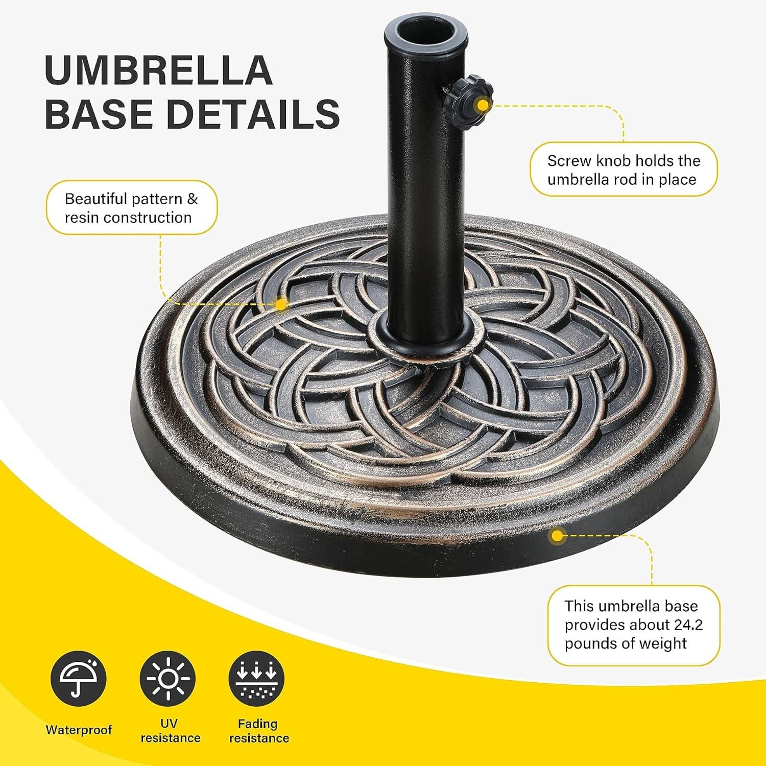 Heavy Duty 24 Pound Bronze Umbrella Base Patio Garden Stand For Outdoor Market Umbrellas