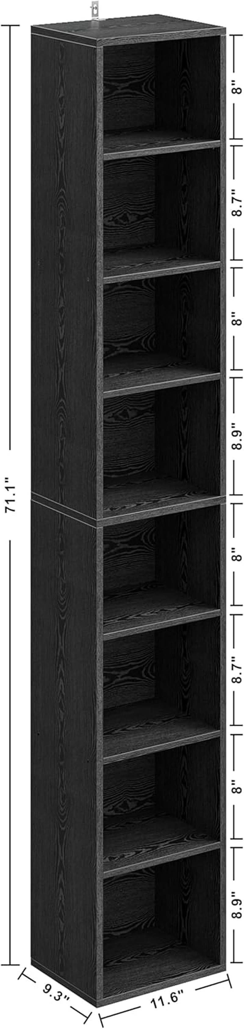 Tall Narrow Bookshelf 8 Tiers Vintage Black Corner Bookcase